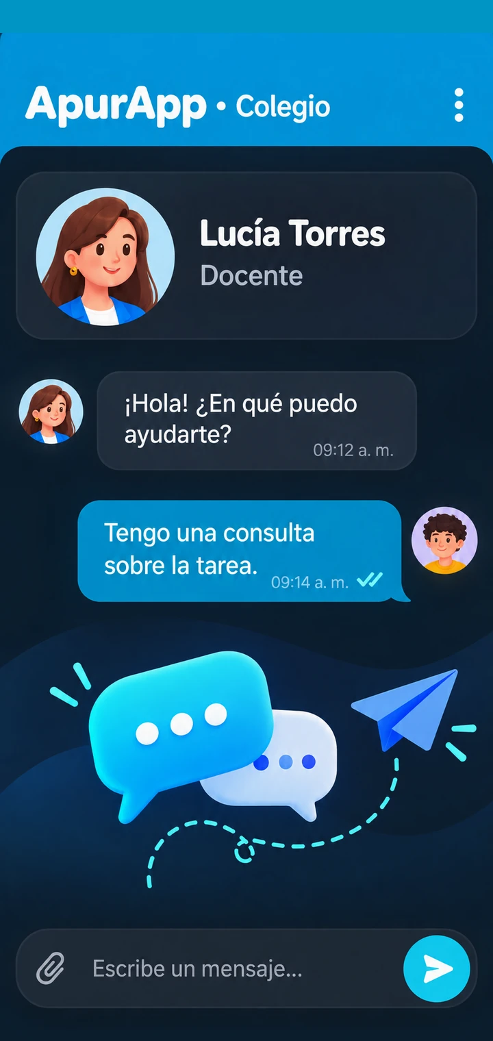Chat entre una docente y un alumno para resolver una consulta sobre la tarea